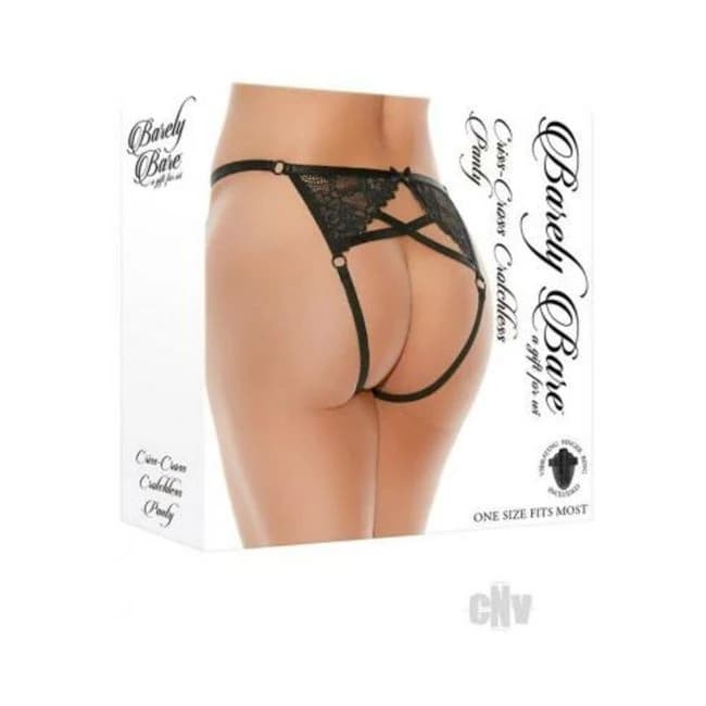 Barely Bare Criss-Cross Crotchelss Panty Black O/S, image 1