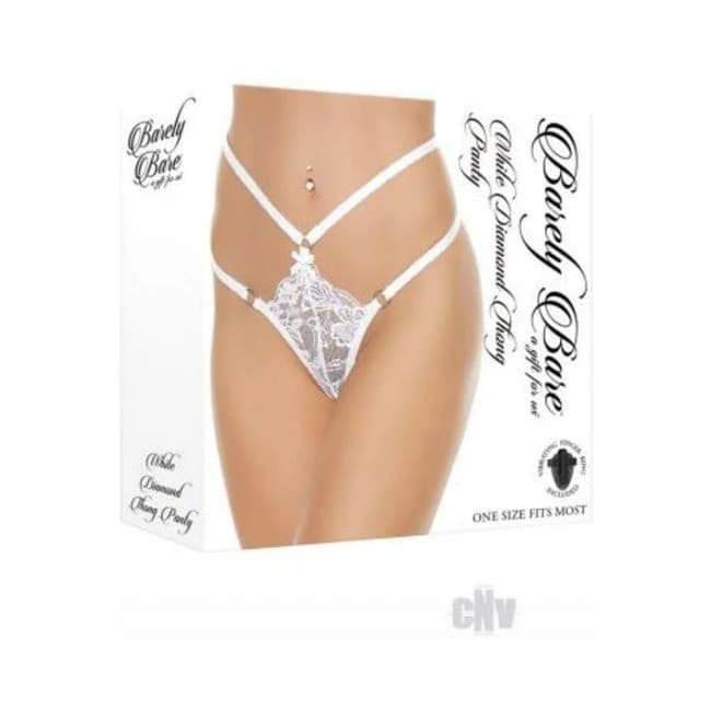 Barely Bare White Diamond Thong Panty White O/S, image 1