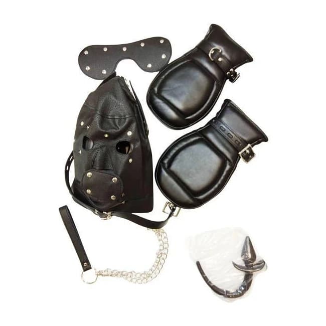 Basic Puppy Play Kit Black Mask Tail Mitts Carry Pack, image 1