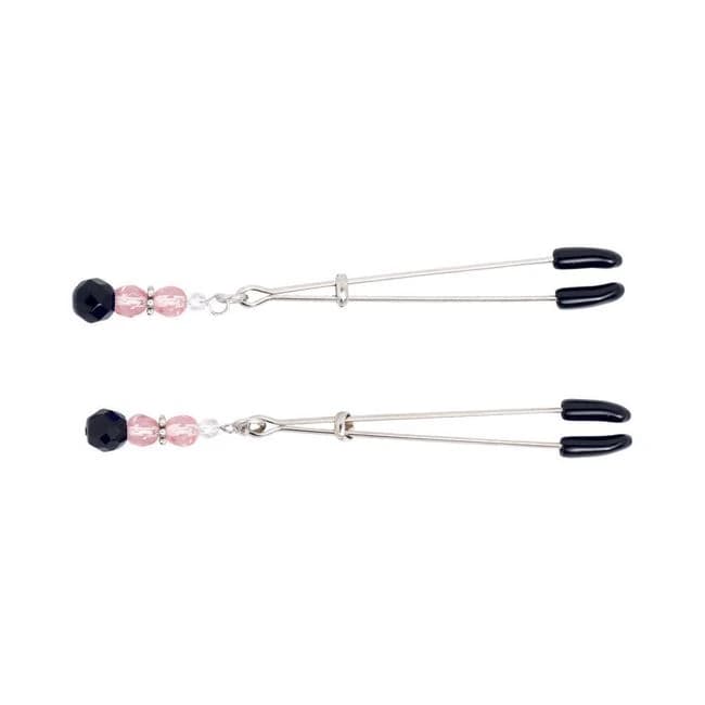 Beaded Nipple Clamps Adjustable Rubber Tipped Clamps with Pink Beads, image 1