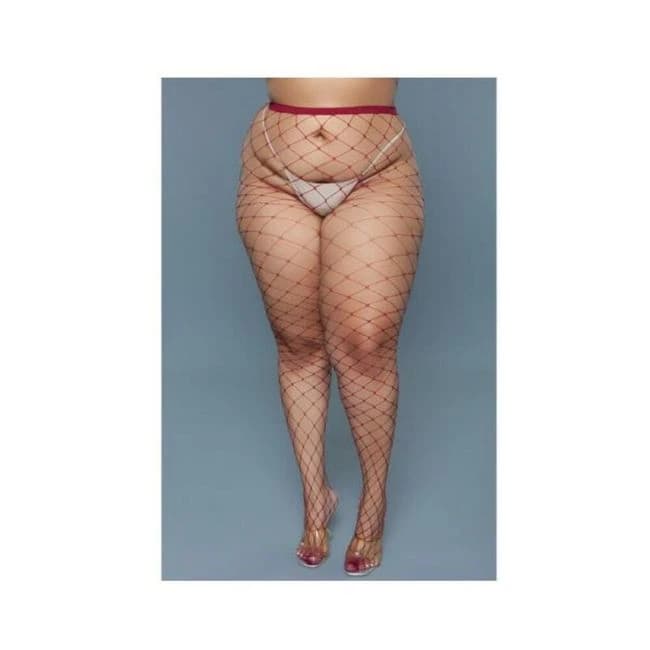 Bewicked Oversized Fishnet Pantyhose Burgundy Queen Size, image 1