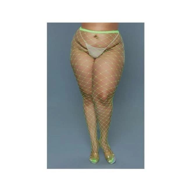 Bewicked Oversized Fishnet Pantyhose Neon Green Queen Size, image 1