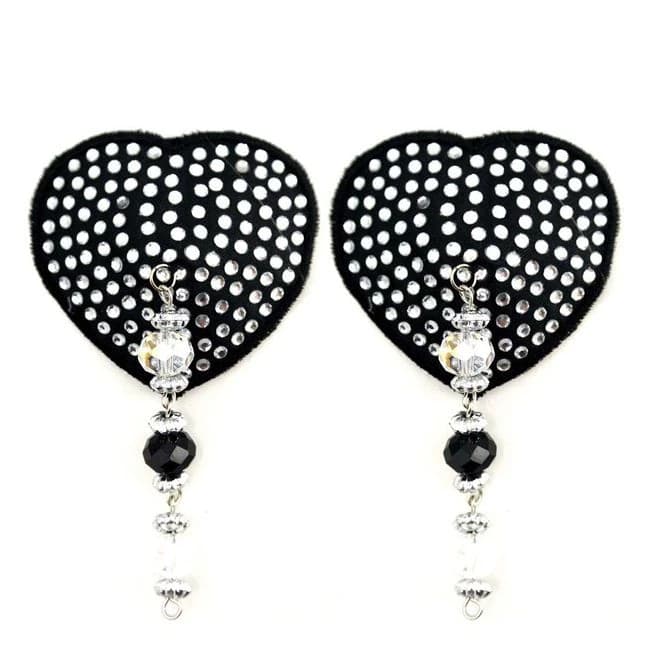 Bijoux De Nip Heart Black Crystal Pasties W/ Beads, image 1