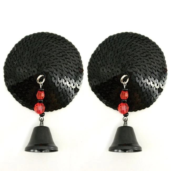 Bijoux De Nip Round Black Sequin Pasties W/ Bells, image 1