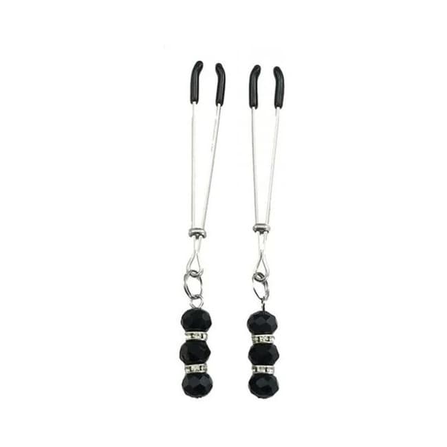 Bijoux De Nip Tweezer Nipple Clamp w/ Black & Crystal Beads - Chrome, image 1