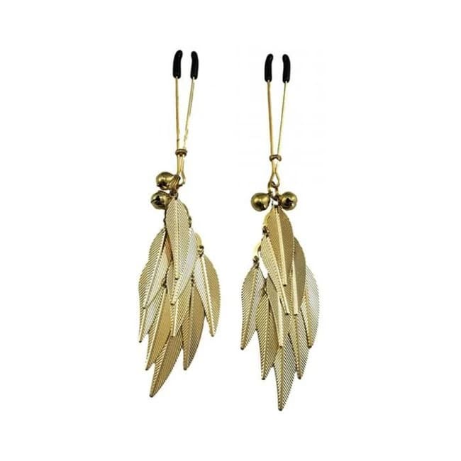 Bijoux De Nip Tweezer Nipple Clamp w/ Metal Feathers - Gold, image 1