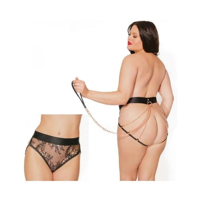 Black Label Mesh Lace & Rose Gold Metal Chain Panty Black Os/xl, image 1
