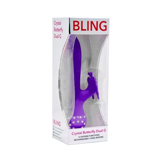 Bling Crystal Butterfly Dual G Vibe 12 Function USB Magnetic Rechargeable Silicone Waterproof Purple, image 1
