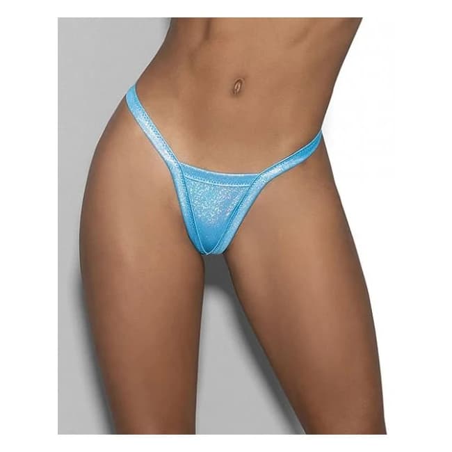 Blue Crystal Black Light Dancewear Deep V Thong Blue O/S, image 1