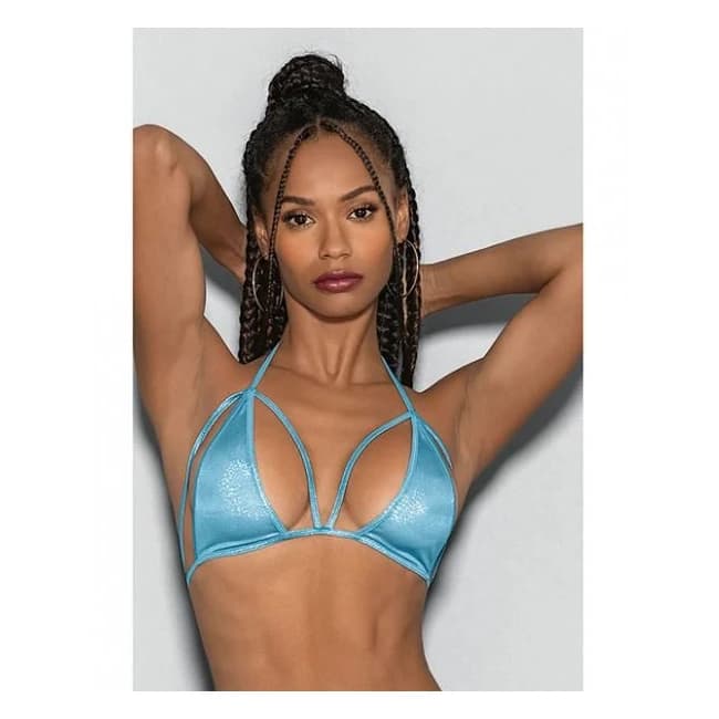 Blue Crystal Black Light Dancewear Tri Bra Blue O/S, image 1