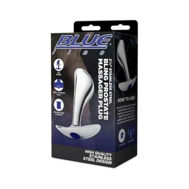 Blue Line 2.5" Stainless Steel Bling Prostate Massager Plug, image 1