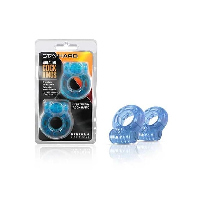 Blush Stay Hard Vibrating Cock Ring 2 Pack - Blue, image 1