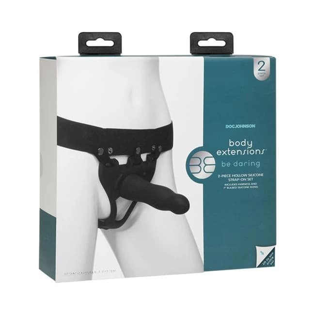 Body Extensions Be Daring Hollow Slim Dong Strap on Set Black - Image 1 Body Extensions Be Daring Hollow Slim Dong Strap on Set Black - Image 1
