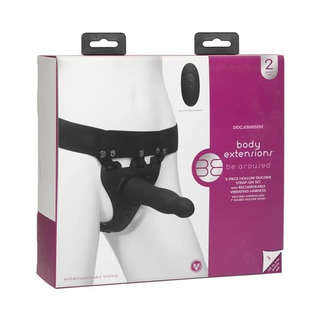 Body Extensions Hollow Slim Dong Strap-on 2-piece Set with Clitoral Vibrator Black - Image 1 Body Extensions Hollow Slim Dong Strap-on 2-piece Set with Clitoral Vibrator Black - Image 1