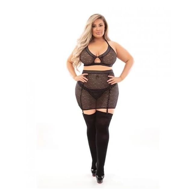Bold Fetish Fishnet Bra, Skirtini & Hose, image 1