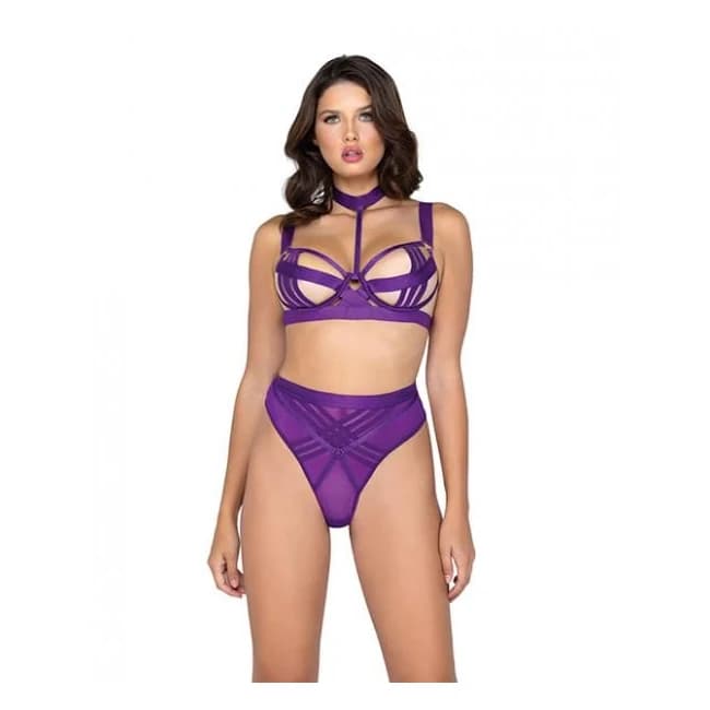 Bondage Stripe Demi Cup Underwire Bra & Panty, image 1