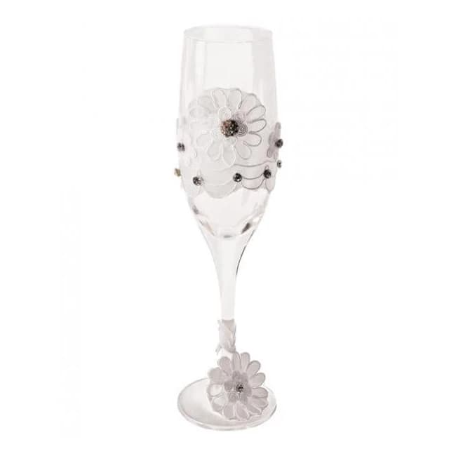 Bride to Be Champagne Glass with White Lace Trim, image 1