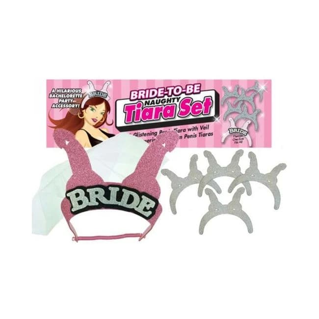Bride to Be Naughty Bridal Tiara Set Pink Silver, image 1