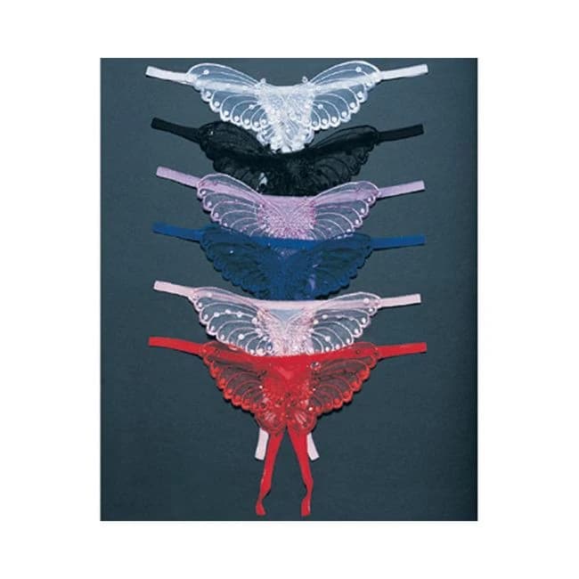 Butterfly Crotchless Panty w/ Pearl Sequin Detail Plus Size Assorted 12pk, image 1