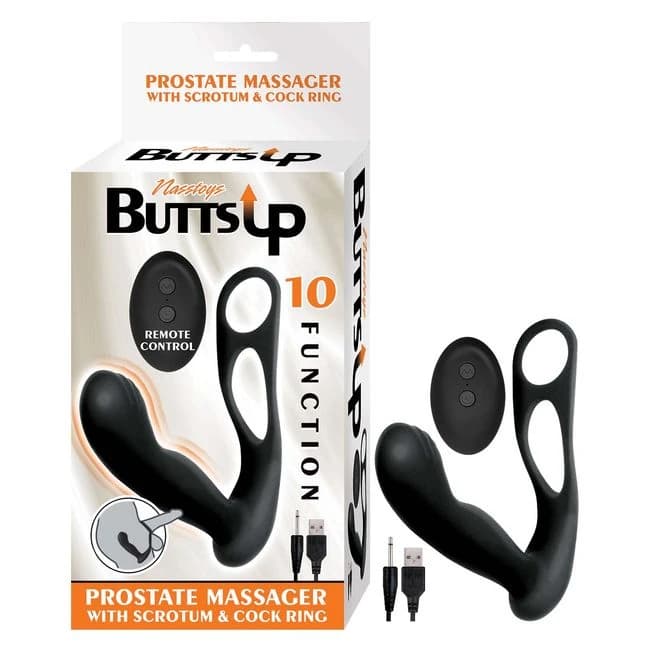 Butts up Prostate Massager W/ Scrotum & Cock Ring Black, image 1