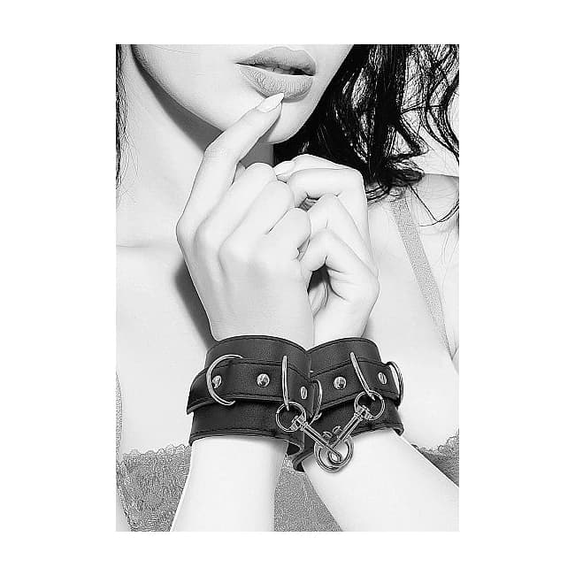 B&W BONDED LEATHER HAND/ ANKLE CUFFS W/ ADJUSTABLE STRAPS - Image 1