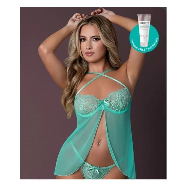 Caribbean Crush Baby Doll & Thong Aqua Glow, image 1