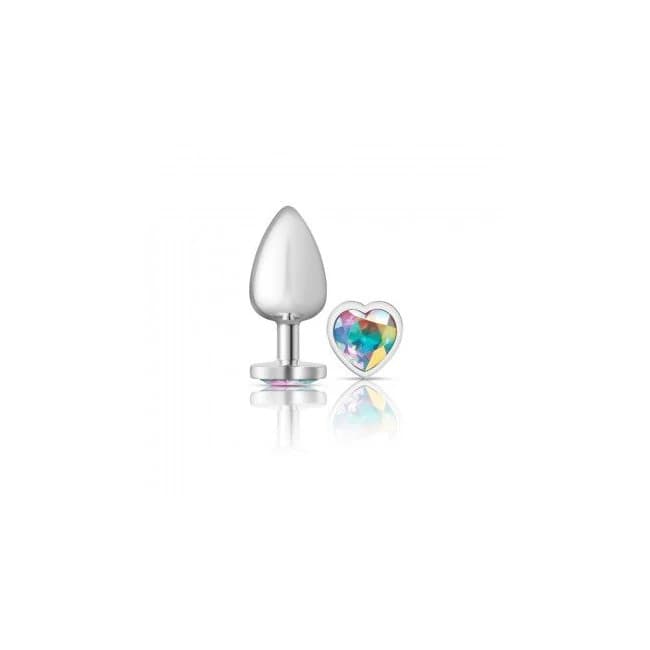 Cheeky Charms Heart Clear Iridescent Large Silver Plug - Image 1 Cheeky Charms Heart Clear Iridescent Large Silver Plug - Image 1