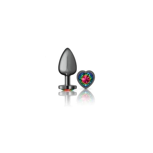 Cheeky Charms Heart Rainbow Large Gunmetal Butt Plug - Image 1 Cheeky Charms Heart Rainbow Large Gunmetal Butt Plug - Image 1