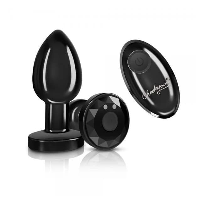 Cheeky Charms Vibrating Metal Plug Gunmetal Medium W/ Remote, image 1
