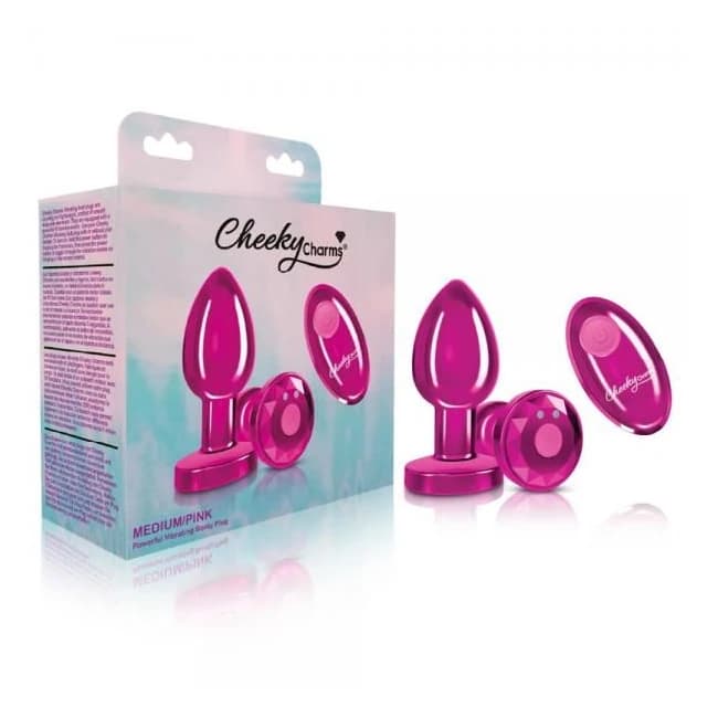 Cheeky Charms Vibrating Metal Plug Pink Medium W/ Remote, image 1