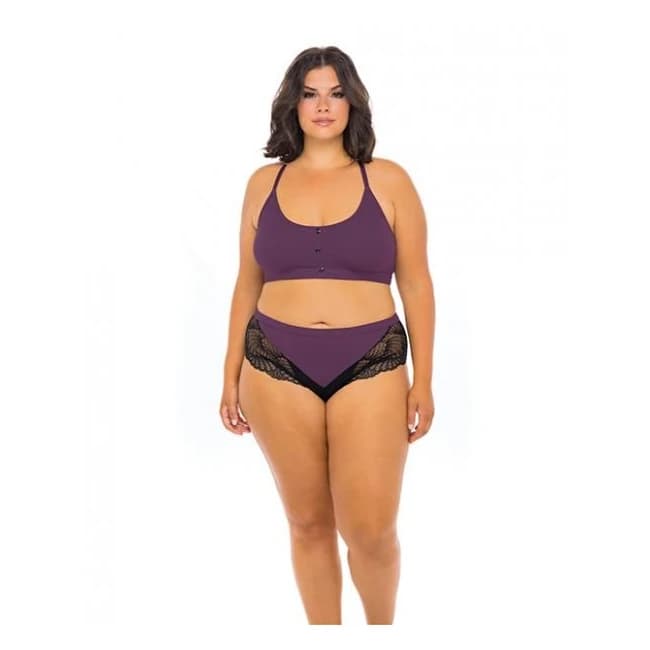 Claribel Ribbed Jersey Bralette & Boyshort Italian Plum 1x/2x, image 1