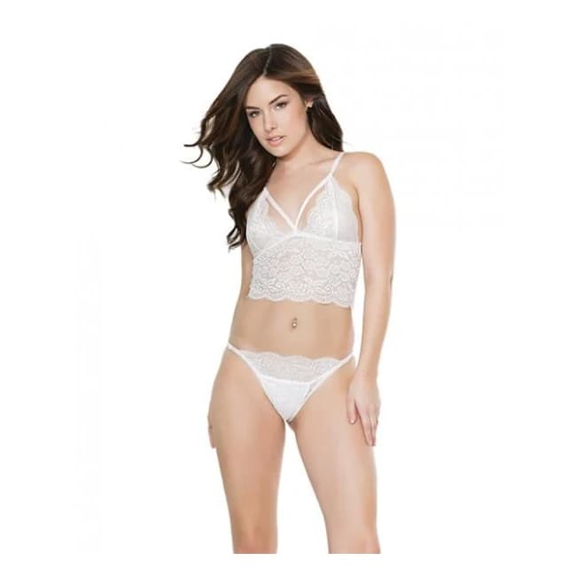 Classic Scallop Stretch Lace Bralette & Crotchless Panty White O/S, image 1