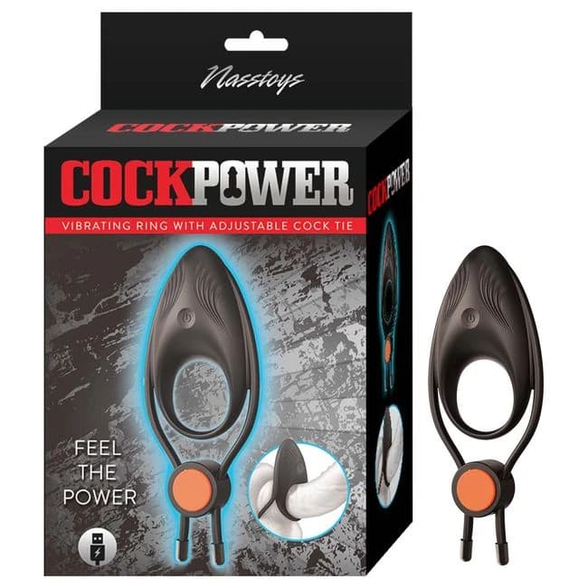 Cockpower Vibrating Ring W/ Adjustable Cock Tie Black, image 1