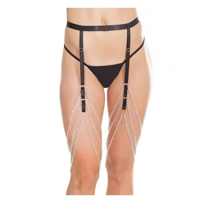 Coquette Darque Elastic & Chain Garterbelt Bk O/S, image 1