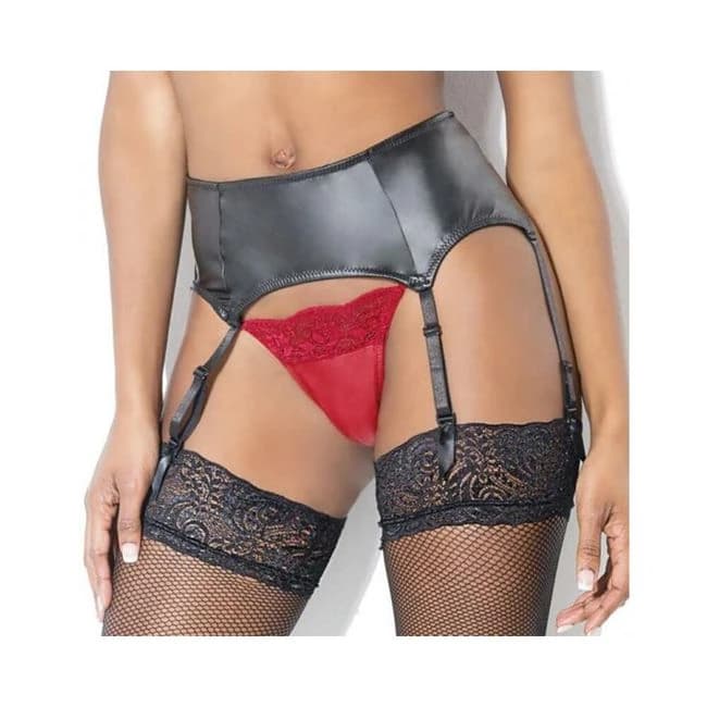 Coquette Matte Wetlook Garter Belt Black Os Hanging, image 1