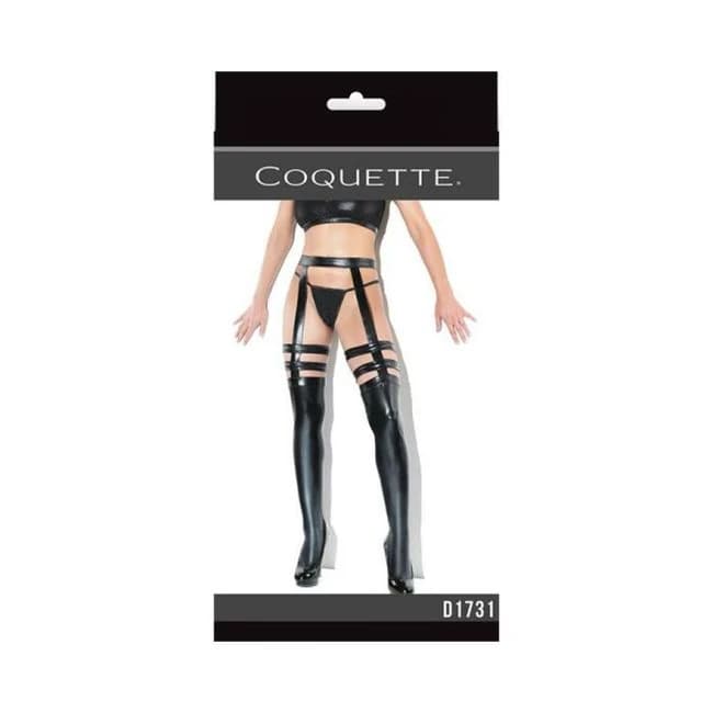 Coquette Thigh-High Wetlook Stockings with Garters, image 1