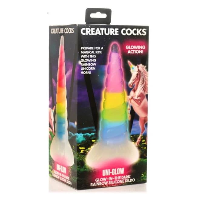 Creature Cocks Uni-Glow Glow in the Dark Rainbow Dildo, image 1