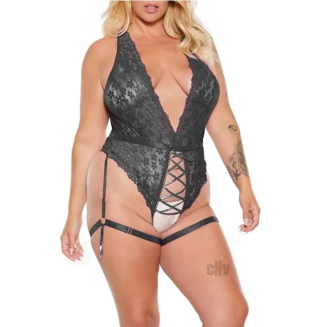 Crotchless Teddy Blk, image 1
