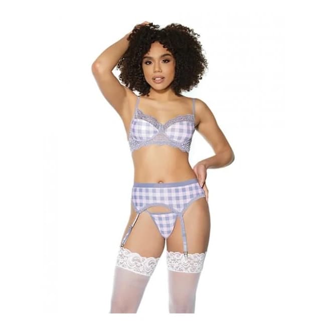 Crystal Pink Buffalo Check Print, Bra, Garter Belt & String Grey/pink, image 1