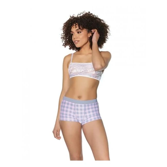 Crystal Pink Buffalo Check Print Short Grey/pink Os/xl, image 1