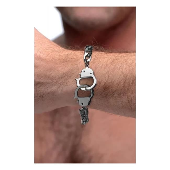 Cuff Him Handcuff Bracelet Stainless Steel Silver, image 1