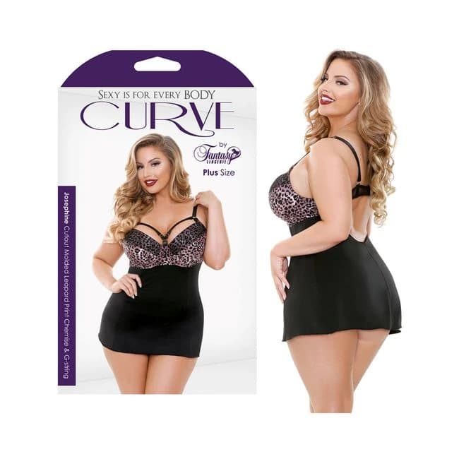 Curve Josephine Cutout Molded Leopard Print Chemise & G-String Rose Leopard 1x/2x, image 1