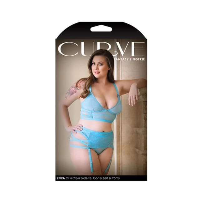 Curve Kiera Criss Cross Bralette, Garter Belt, and Panty 1x/2x, image 1