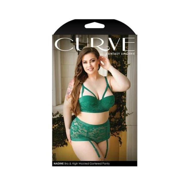 Curve Nadine Longline Contour Cup Bra & High Waist Panty with Removable Garters Emerald 3x/4x - Image 1 Curve Nadine Longline Contour Cup Bra & High Waist Panty with Removable Garters Emerald 3x/4x - Image 1