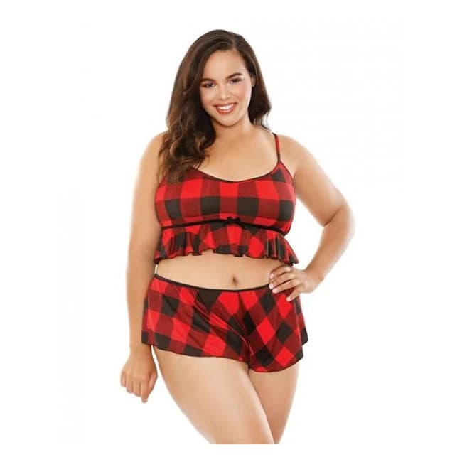 Curve Noelle Crop Cami & Shortie Set Red/black 3x/4x, image 1