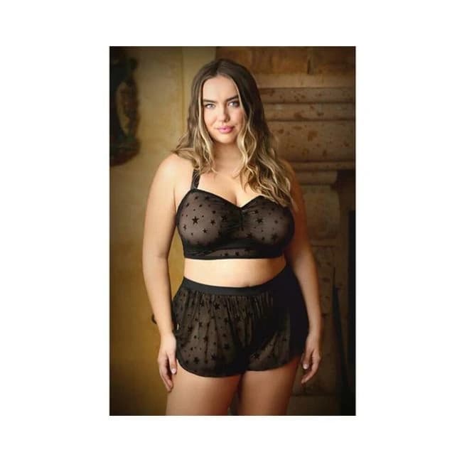 Curve Nova Star Print Halter Top and Matching Shortie 3x/4x Black, image 1