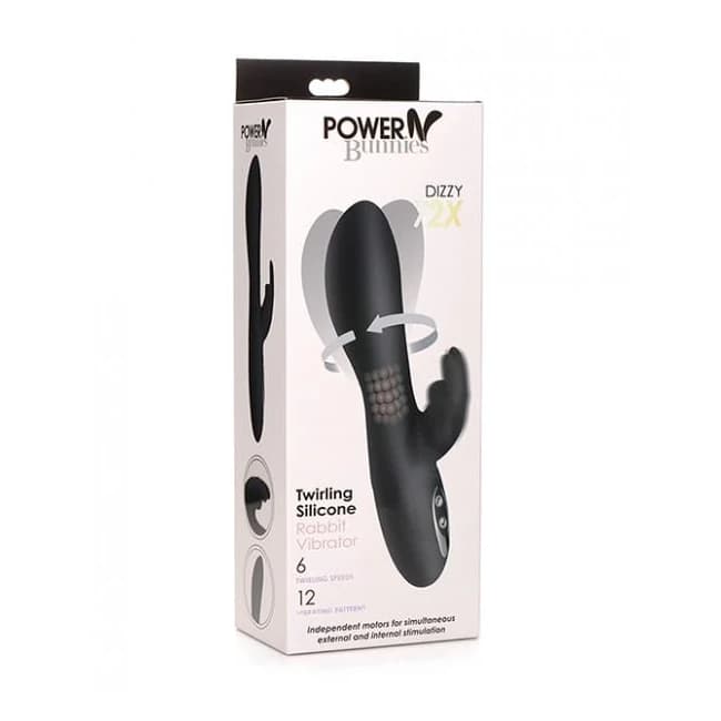 Curve Novelties Power Bunnies Dizzy Rotating Vibrator w/ Rotating Beads - Black, image 1