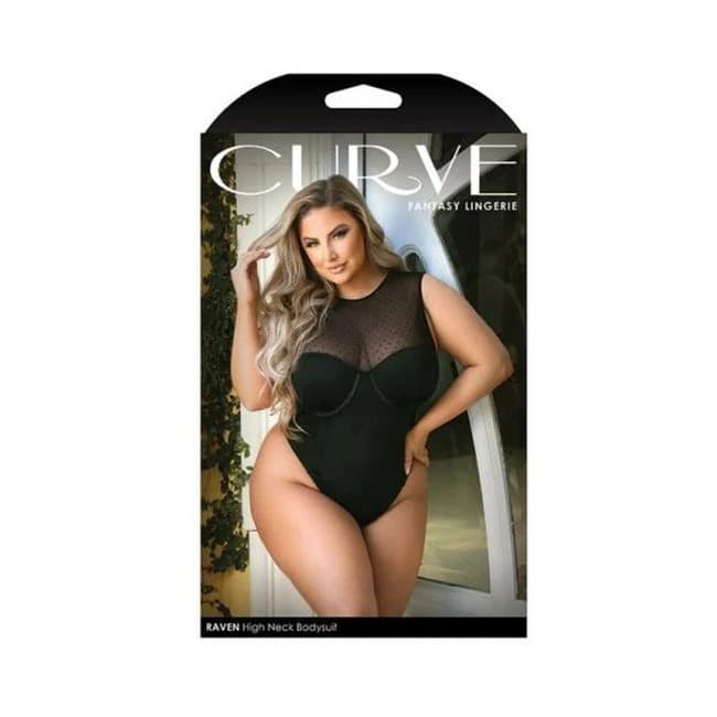 Curve Raven High-Neck Bodysuit with Back Cutout and Snap Closure Black 1x/2x, image 1