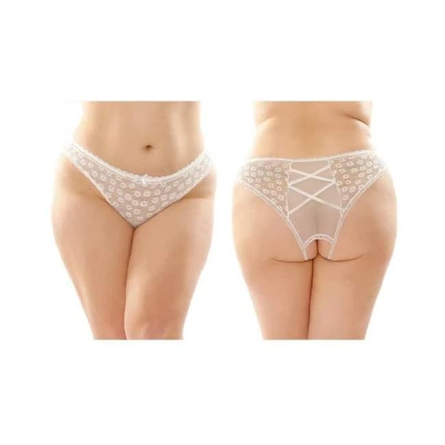 Daisy Crotchless Lace and Mesh Panty with Criss-Cross Panel Back 6-Pack S/M, image 1