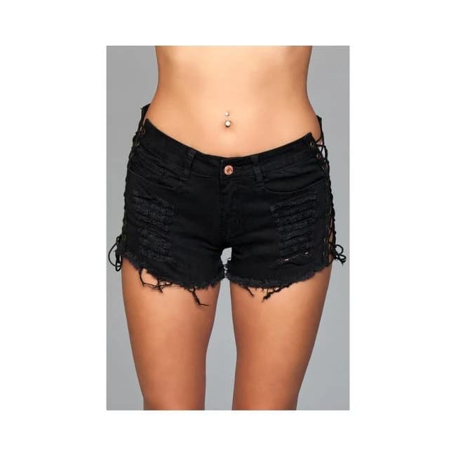 Denim Shorts Lace up Side Detalil, image 1